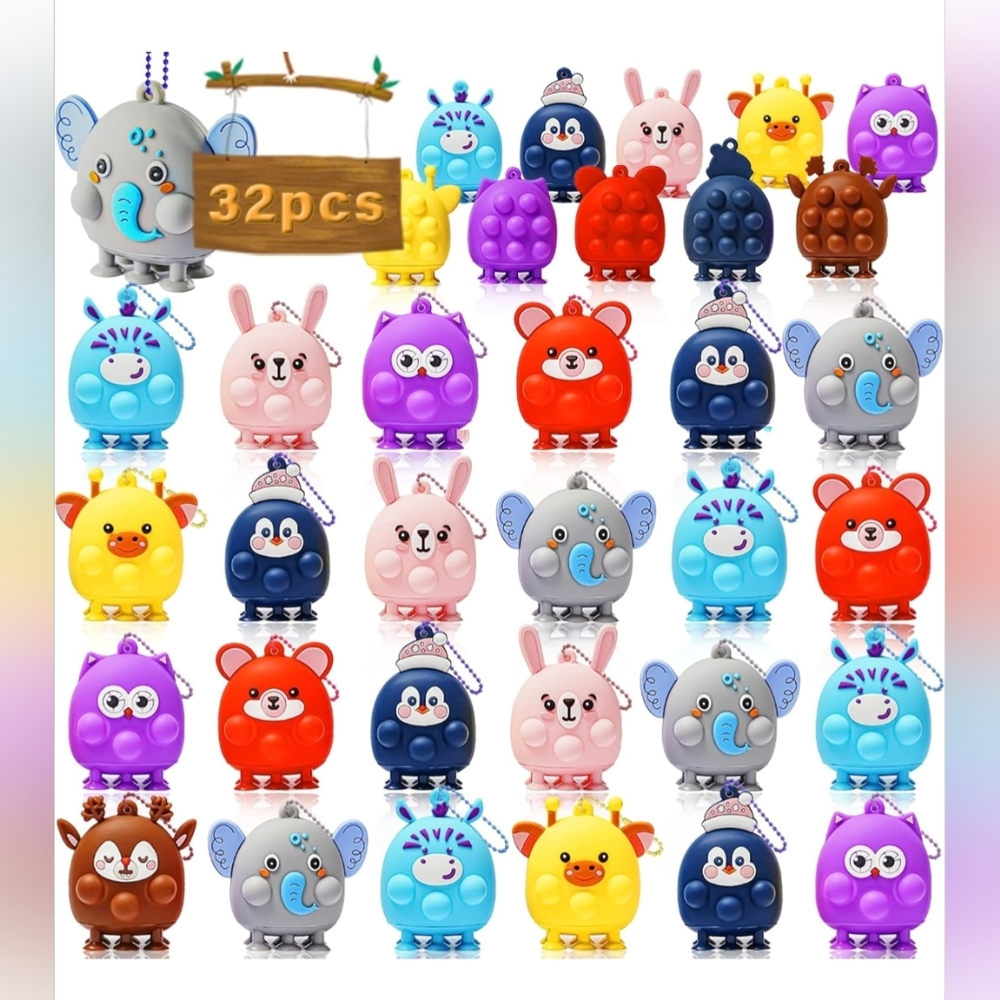 32pcs Party Favors for Kids - 3D Animal Pop Fidget Toys Elephant Rabbit Owl